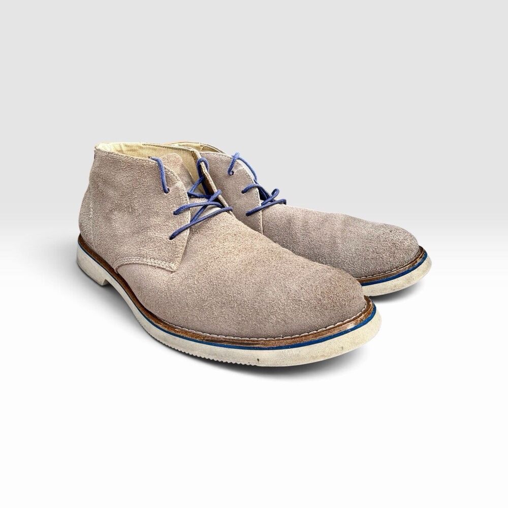 G.H. Bass Berkeley Chukka Boots Mens 10M Taupe Suede Leather Blue Lace